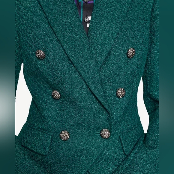 NWT KARL LAGERFELD PARIS Women's Tweed Double Breasted Blazer Dark Green 10 - Picture 11 of 13
